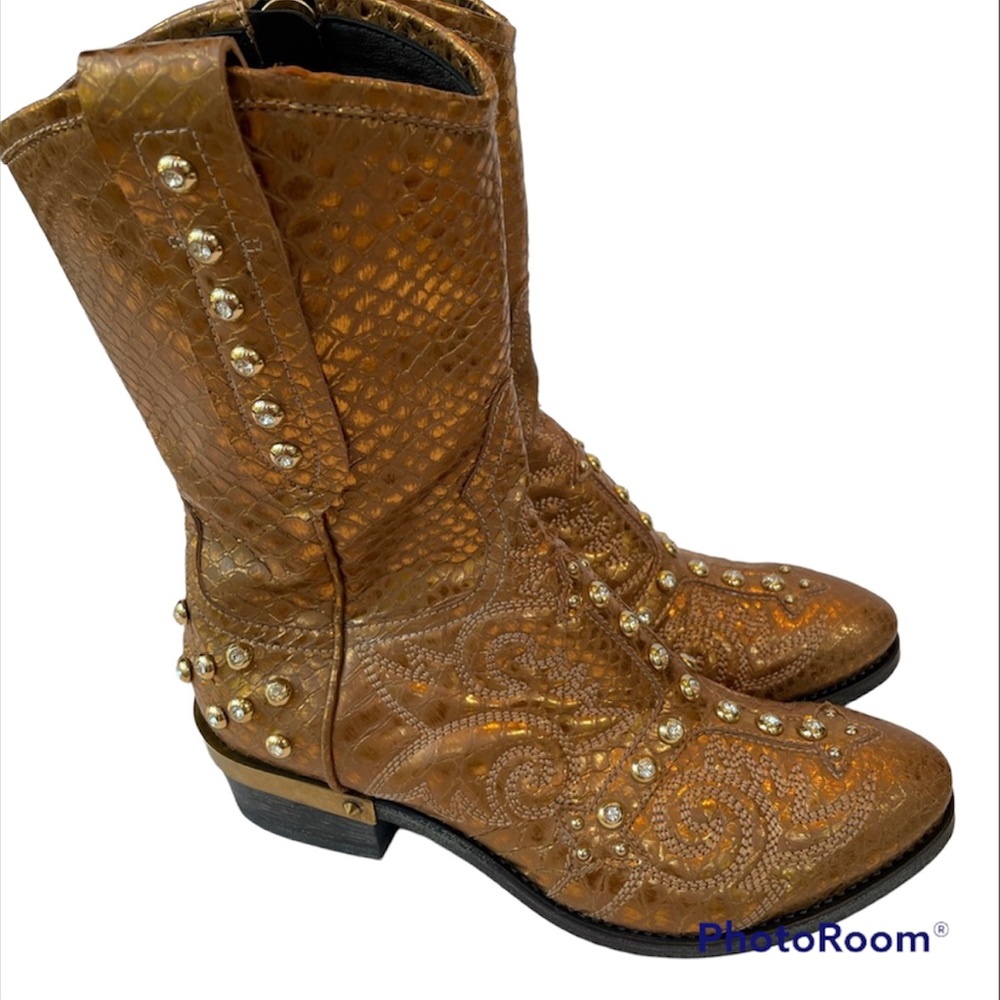 BALDAN embellished gold boots, 38, never worn - Picture 9 of 12
